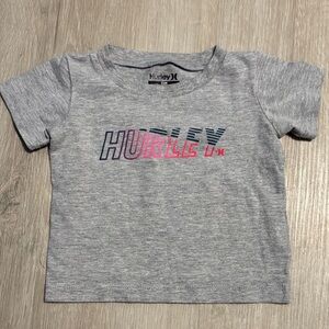 Hurley Kids Heather Gray Tee with Pink and Blue Logo